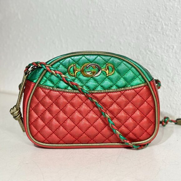 Gucci Red and Green Leather Shoulder Bag Crossbody - Picture 1 of 9